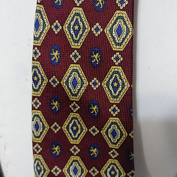 Tommy Hilfiger Forest Green & Burgundy Silk Tie - Picture 3 of 6